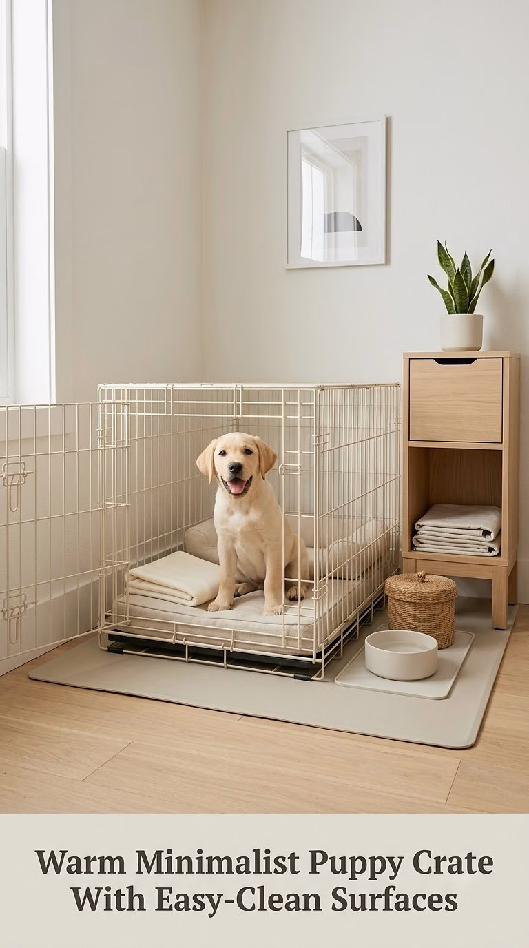 Warm Minimalist Puppy Crate With Easy-Clean Surfaces