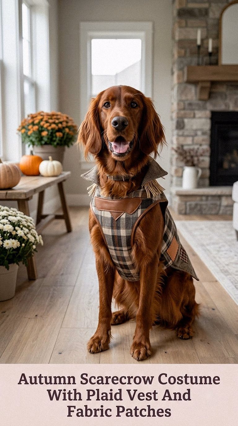 Autumn Scarecrow Costume With Plaid Vest And Fabric Patches