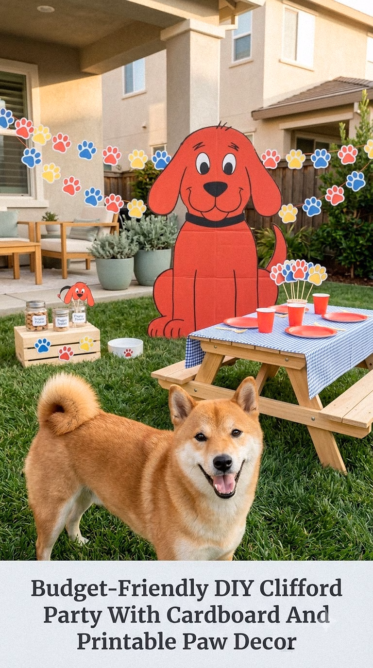Budget-Friendly DIY Clifford Party With Cardboard And Printable Paw Decor