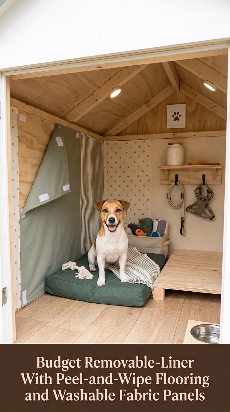 19. Budget Removable-Liner Makeover With Peel-and-Wipe Flooring and Washable Fabric Panels