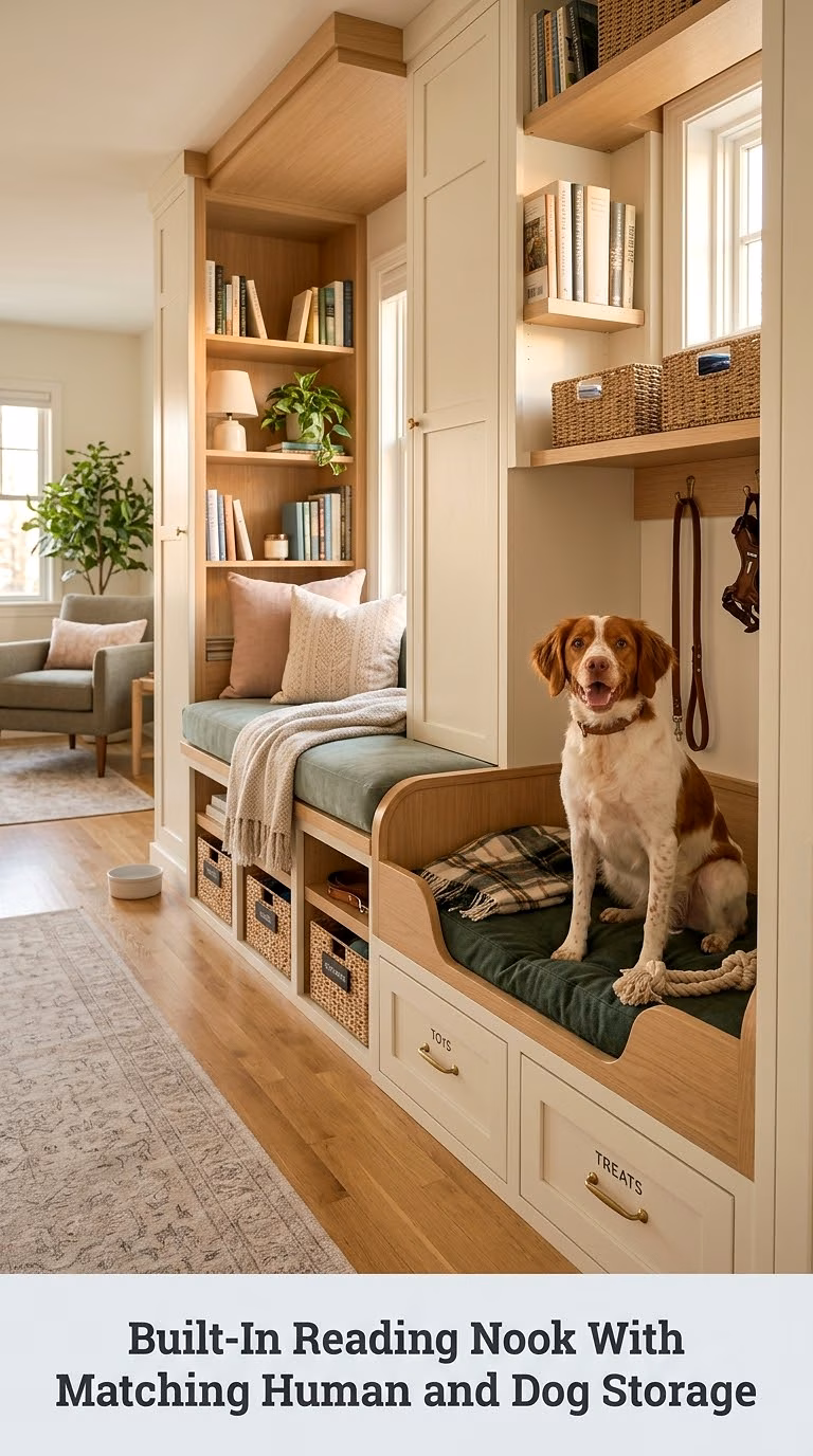 Built-In Reading Nook With Matching Human and Dog Storage