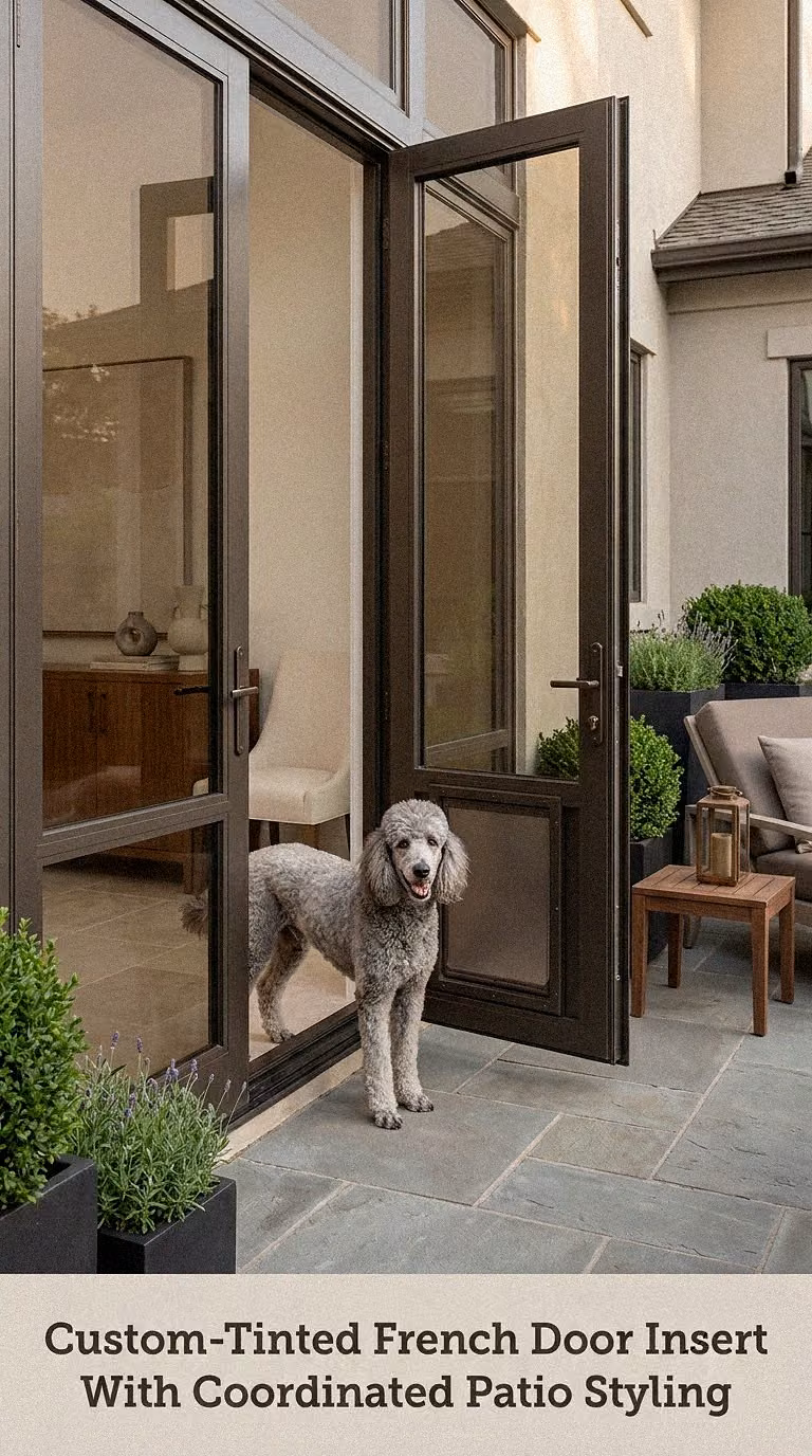Custom-Tinted French Door Insert With Coordinated Patio Styling