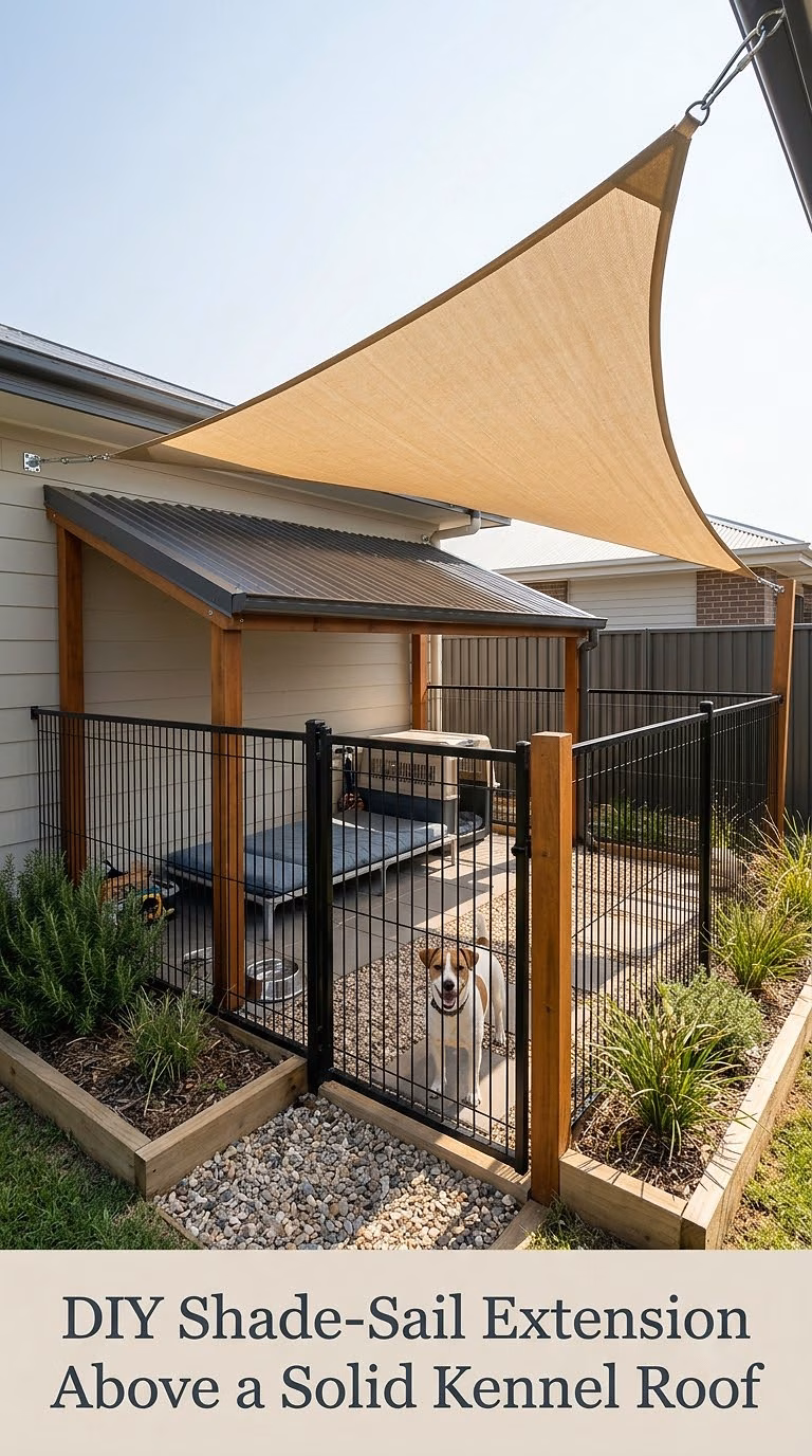 DIY Shade-Sail Extension Above a Solid Kennel Roof
