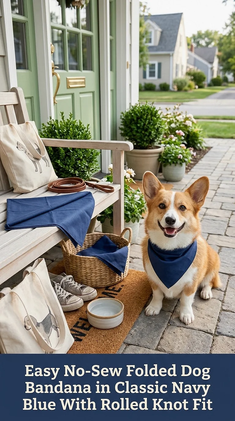Easy No-Sew Folded Dog Bandana in Classic Navy Blue With Rolled Knot Fit