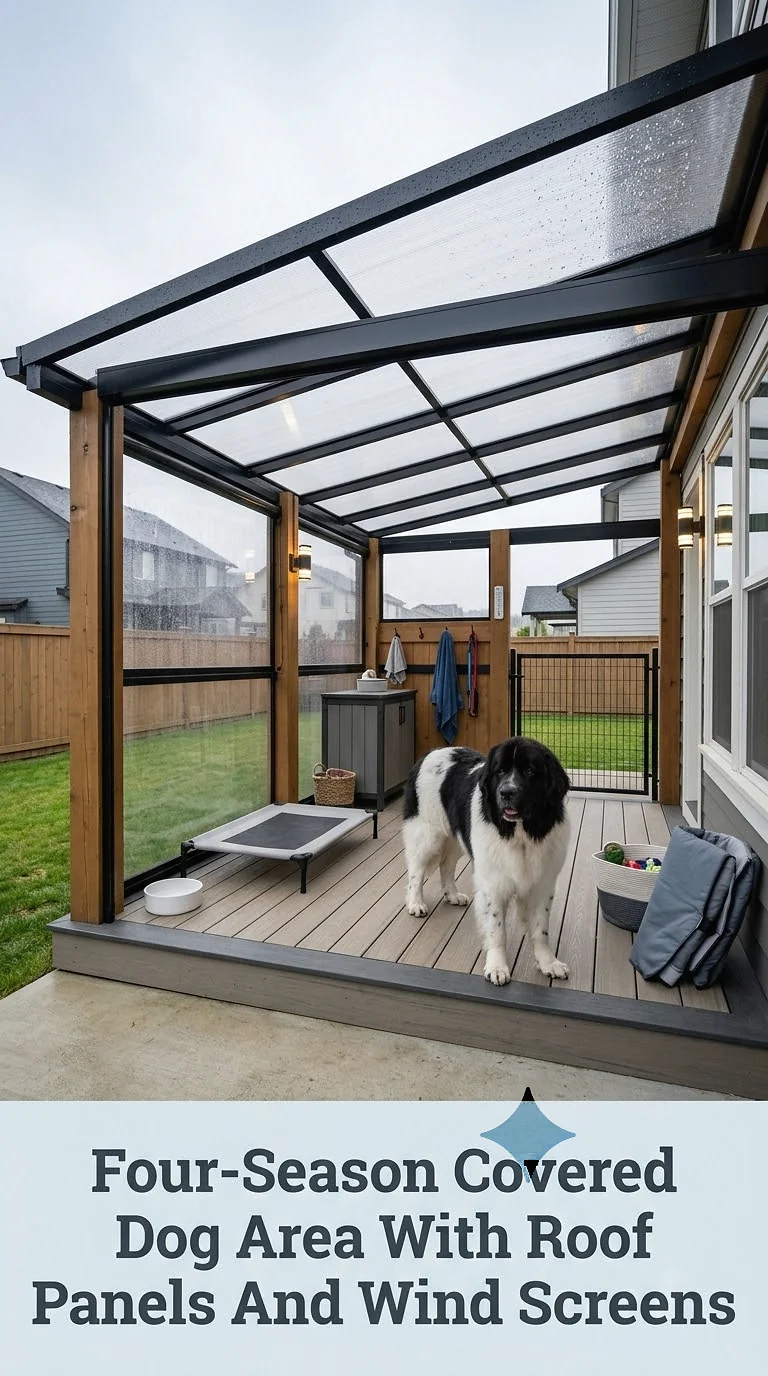Four-Season Covered Dog Area With Roof Panels And Wind Screens