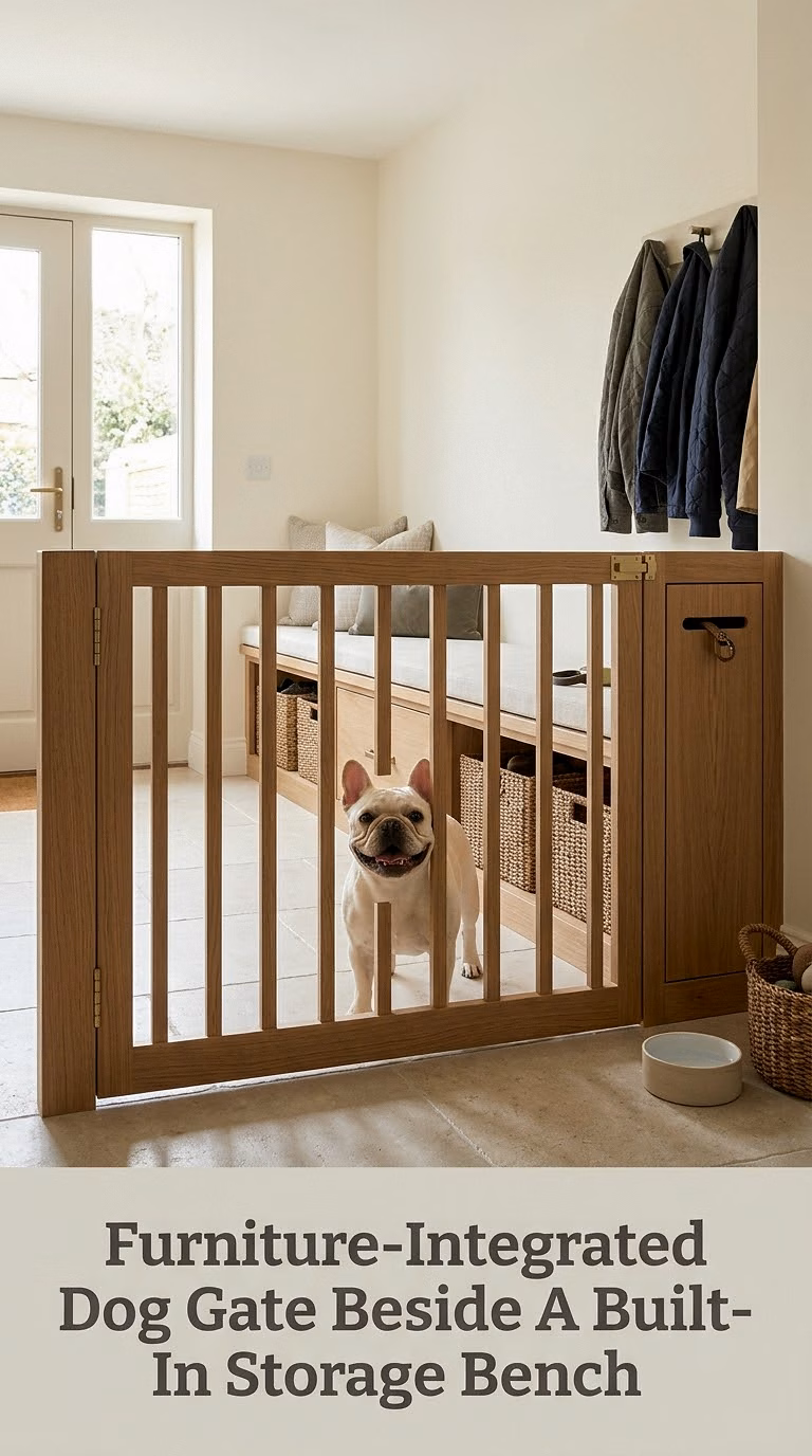 Furniture-Integrated Dog Gate Beside A Built-In Storage Bench