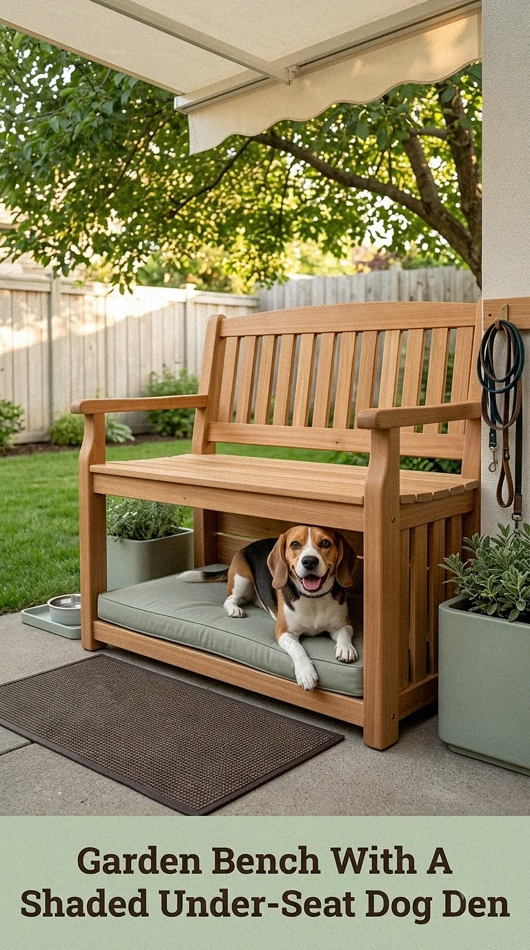 Garden Bench With A Shaded Under-Seat Dog Den