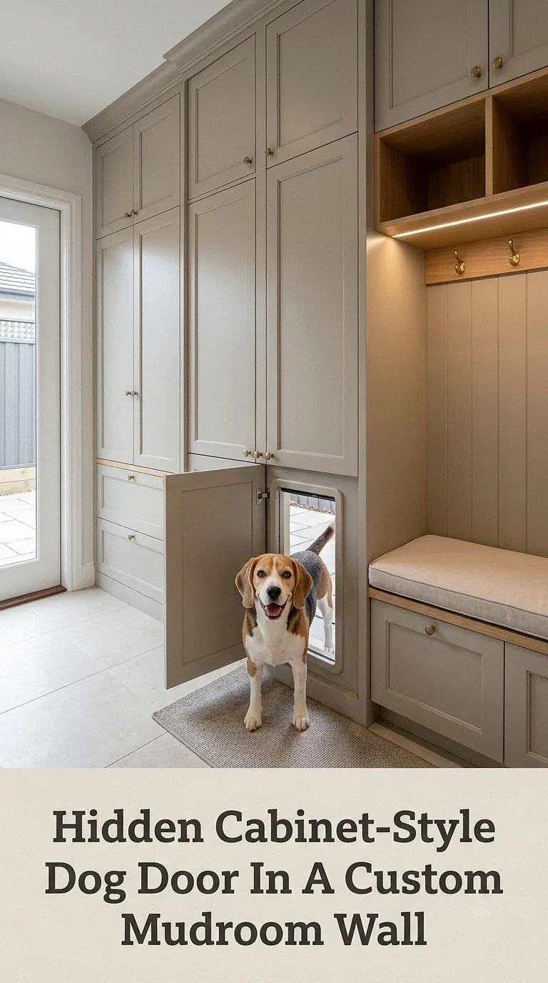 Hidden Cabinet-Style Dog Door In A Custom Mudroom Wall