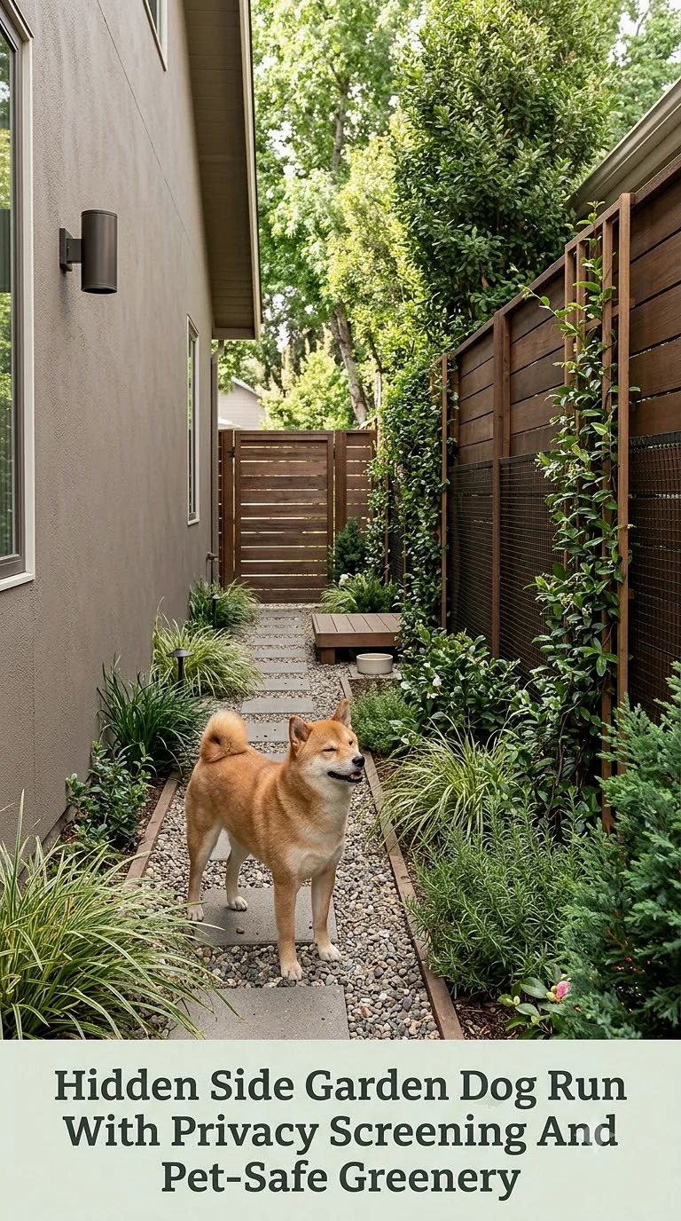 Hidden Side Garden Dog Run With Privacy Screening And Pet-Safe Greenery