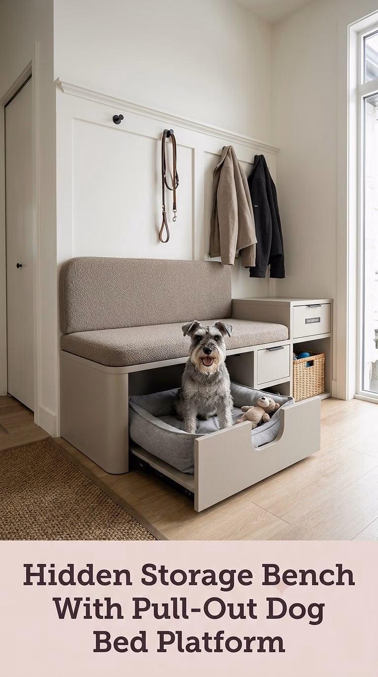 Hidden Storage Bench With Pull-Out Dog Bed Platform