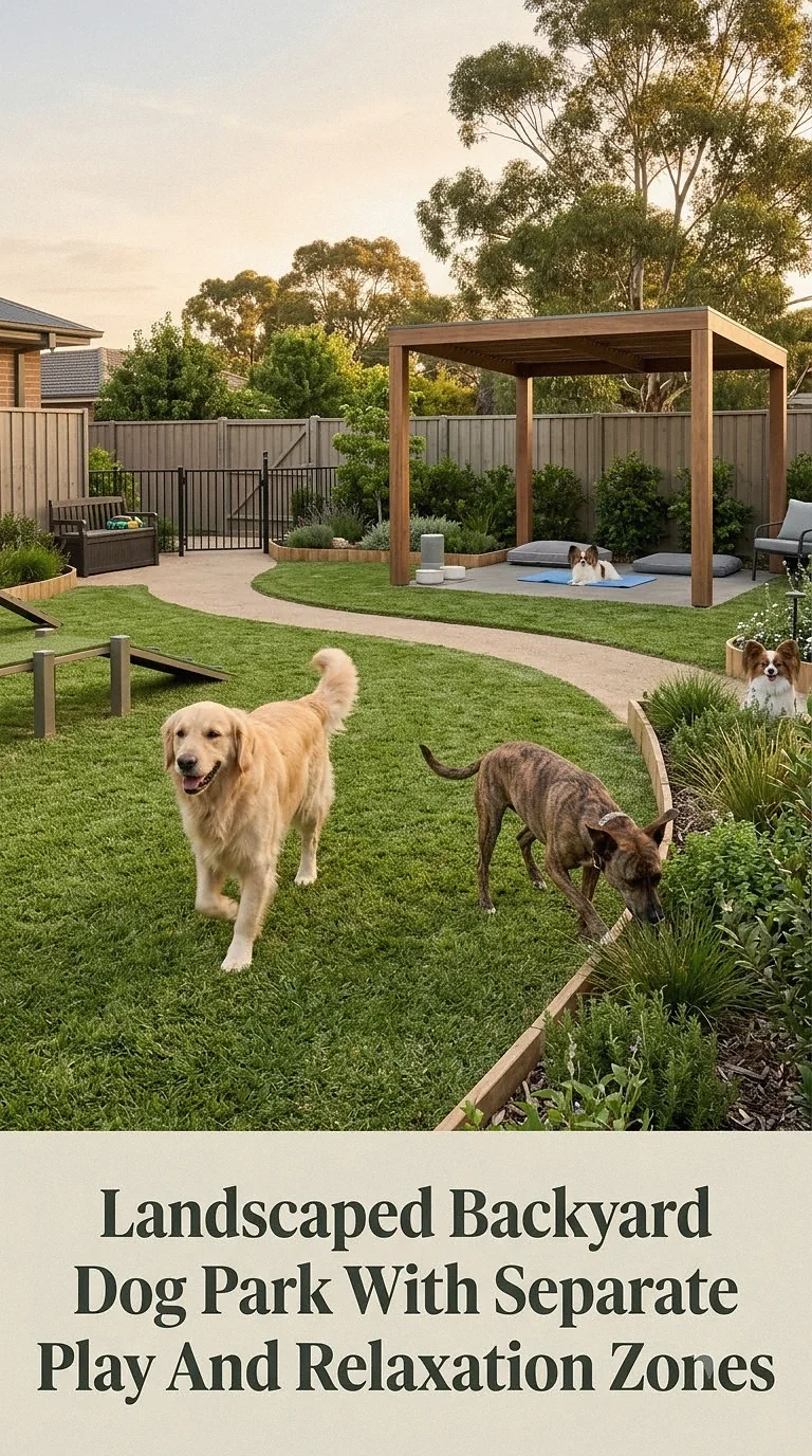 Landscaped Backyard Dog Park With Separate Play And Relaxation Zones