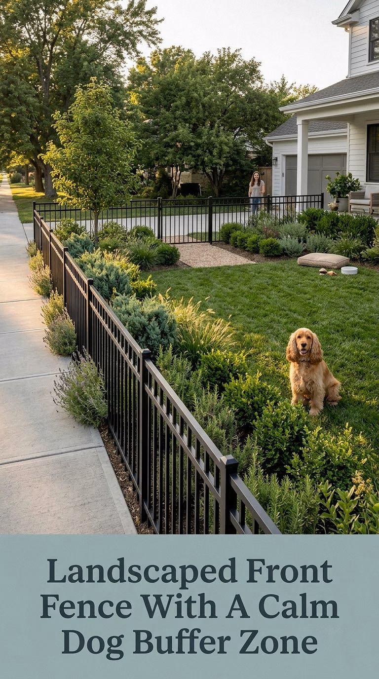 Landscaped Front Fence With A Calm Dog Buffer Zone