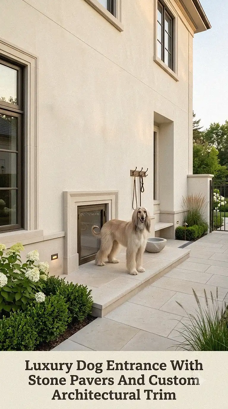 Luxury Dog Entrance With Stone Pavers And Custom Architectural Trim