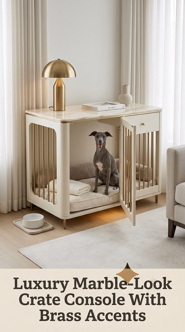 Luxury Marble-Look Crate Console With Brass Accents