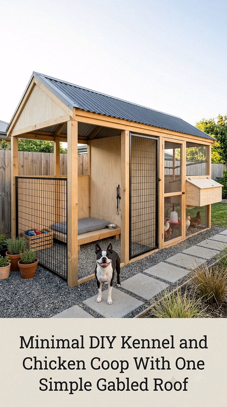 Minimal DIY Kennel and Chicken Coop With One Simple Gabled Roof