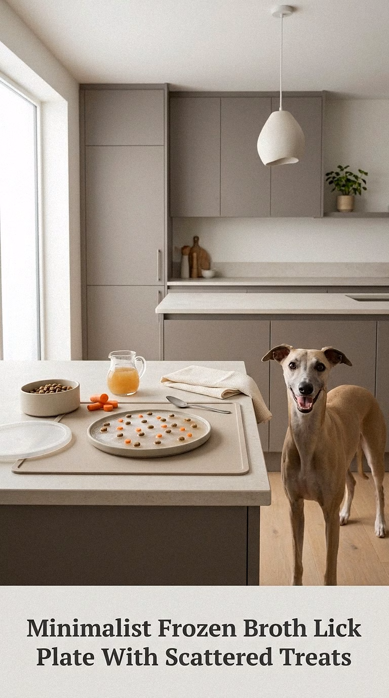 Minimalist Frozen Broth Lick Plate With Scattered Treats