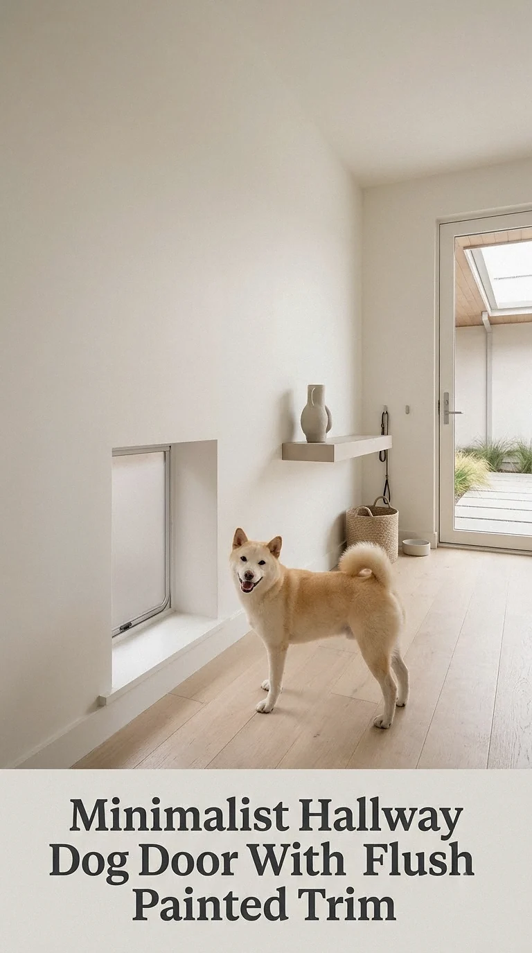 Minimalist Hallway Dog Door With Flush Painted Trim