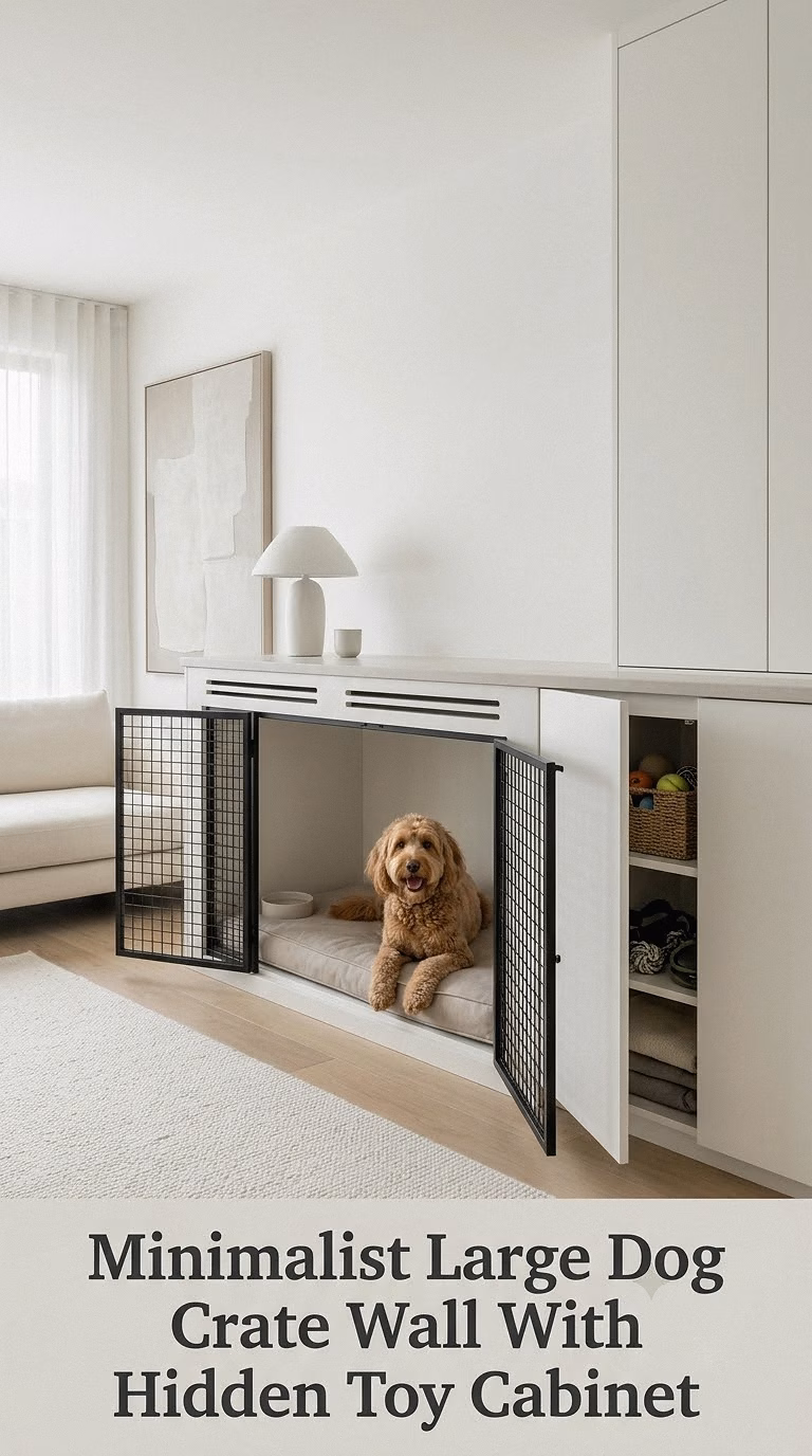 Minimalist Large Dog Crate Wall With Hidden Toy Cabinet