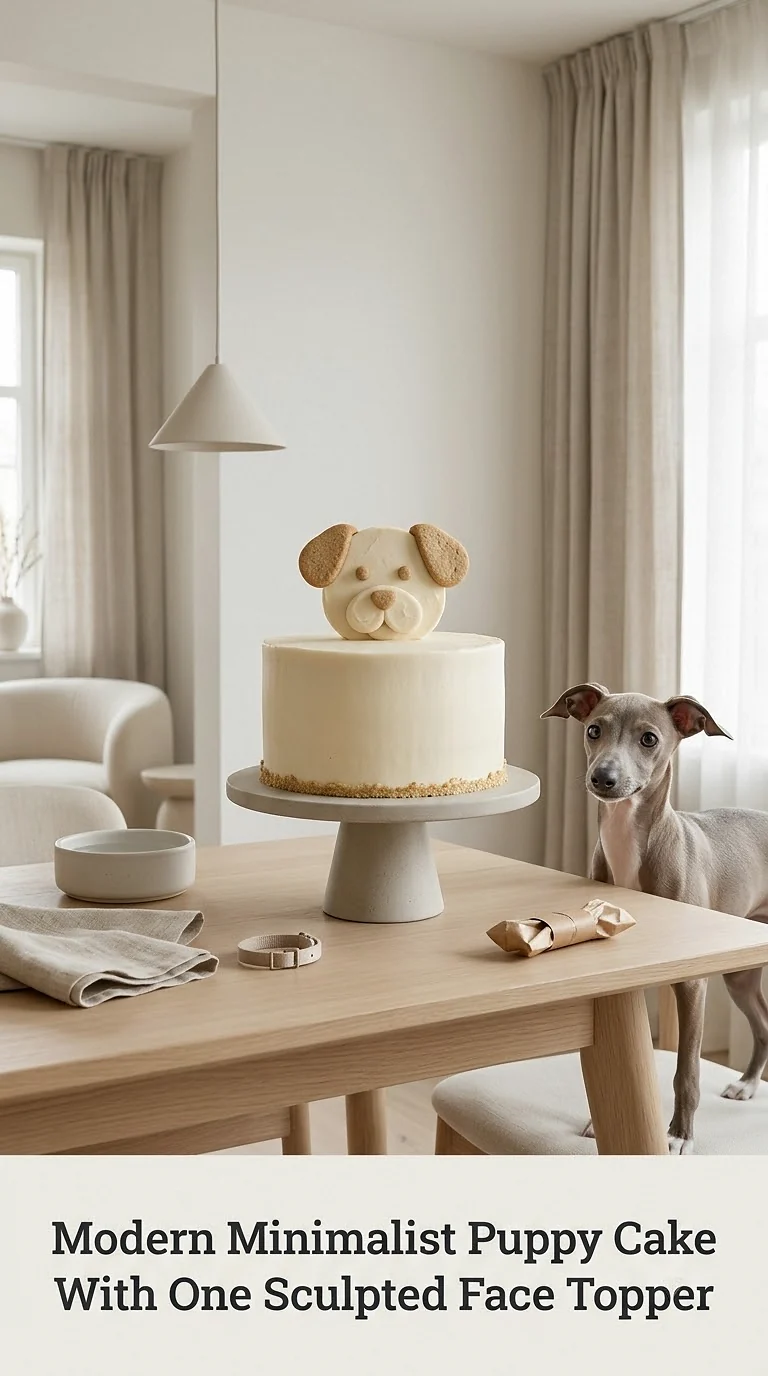 Modern Minimalist Puppy Cake With One Sculpted Face Topper