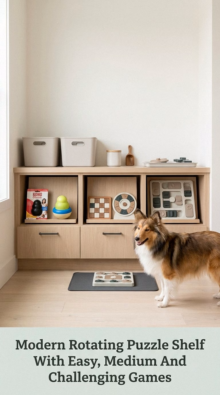 Modern Rotating Puzzle Shelf With Easy, Medium And Challenging Games