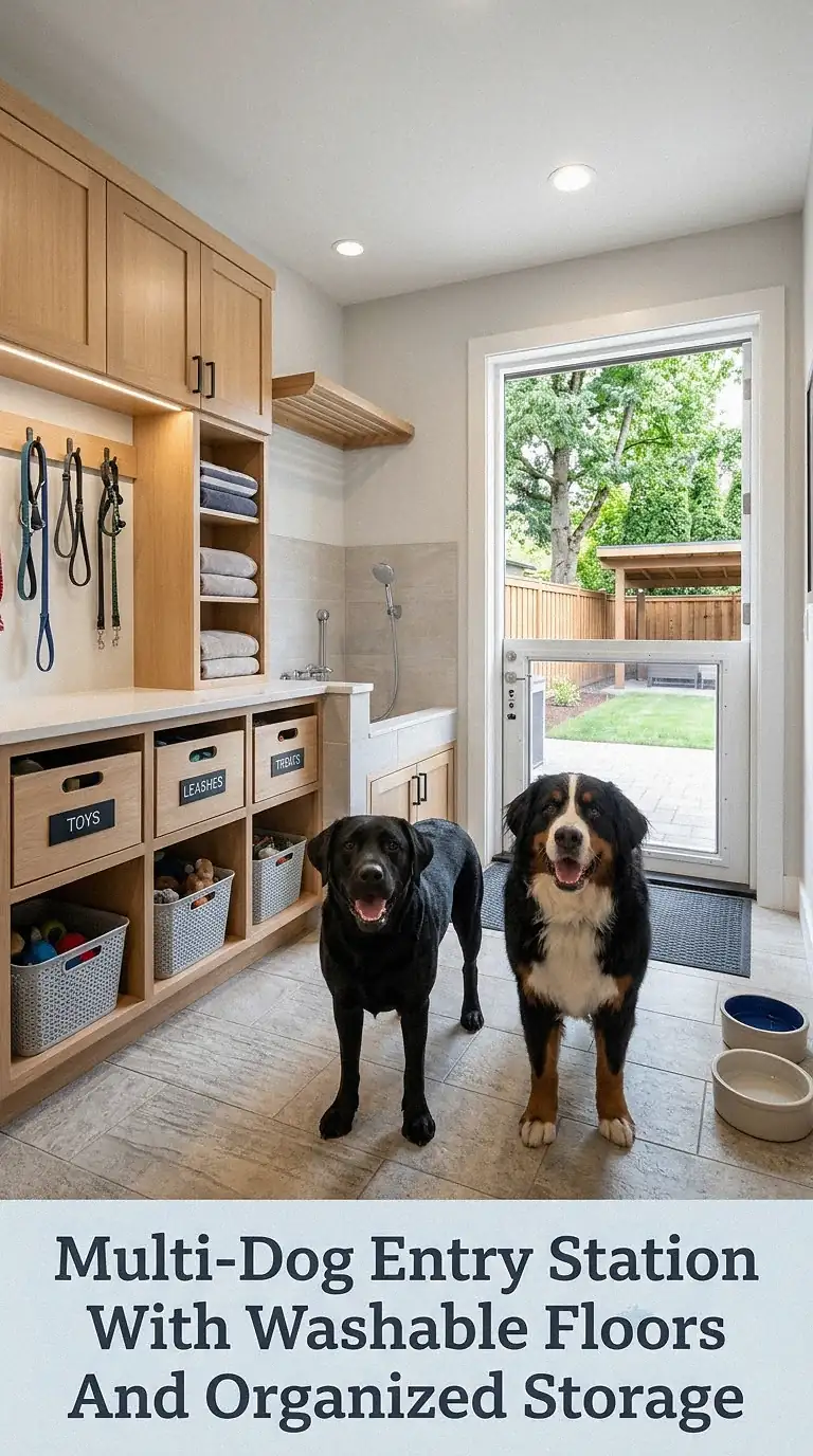 Multi-Dog Entry Station With Washable Floors And Organized Storage