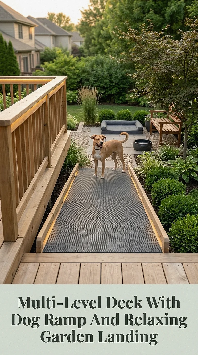 Multi-Level Deck With Dog Ramp And Relaxing Garden Landing
