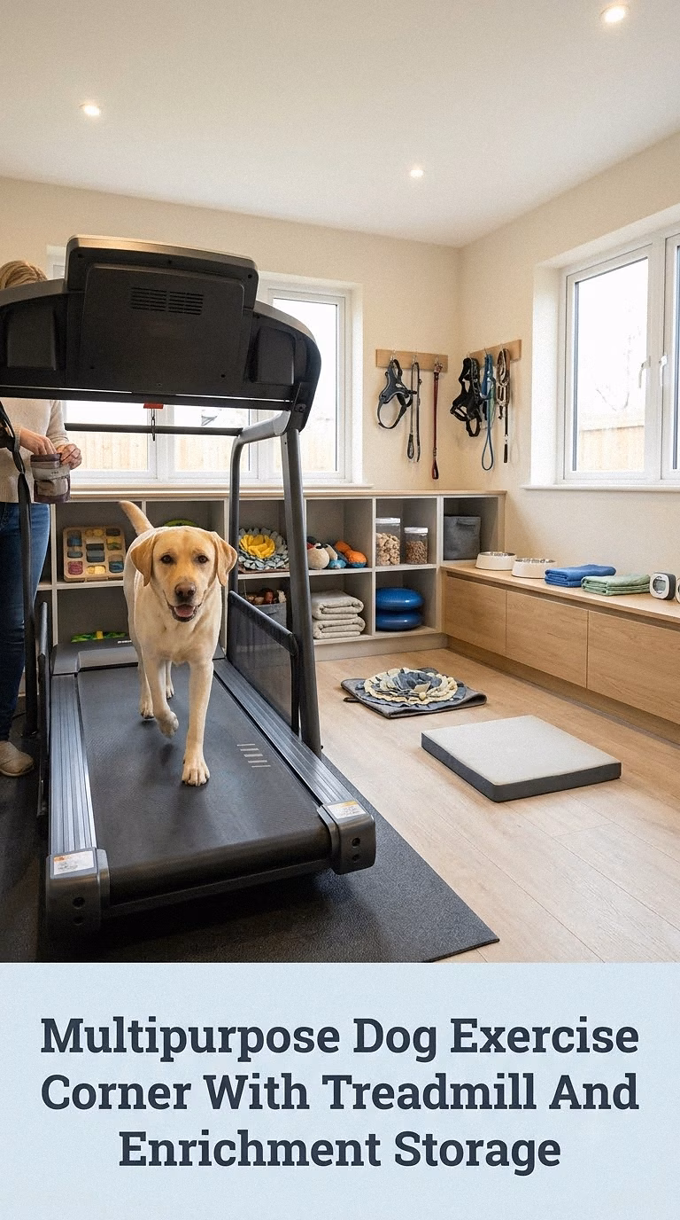 Multipurpose Dog Exercise Corner With Treadmill And Enrichment Storage
