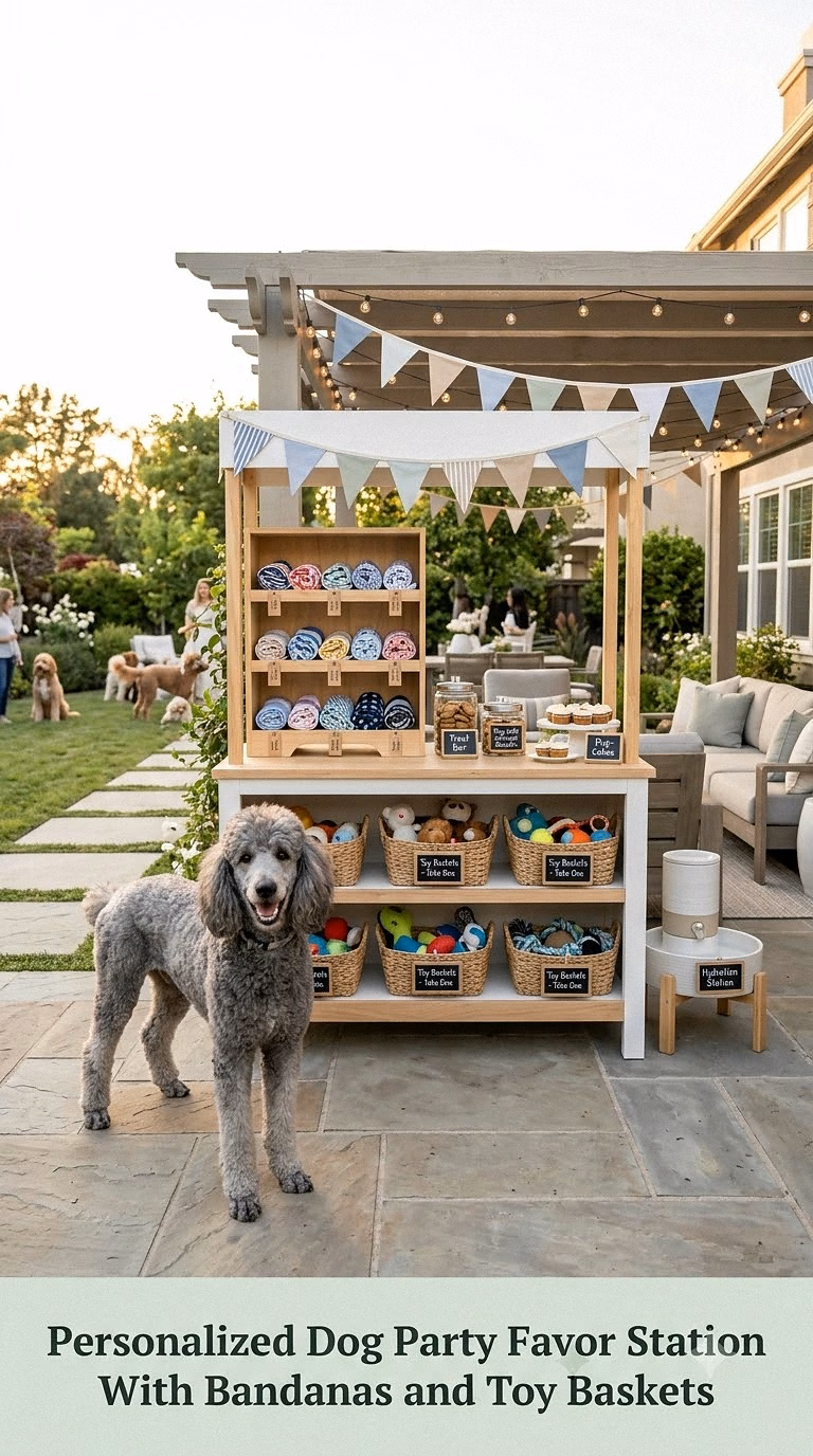 Personalized Dog Party Favor Station With Bandanas and Toy Baskets