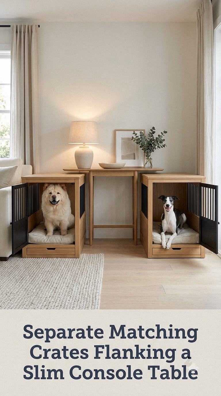 Separate Matching Crates Flanking a Slim Console Table