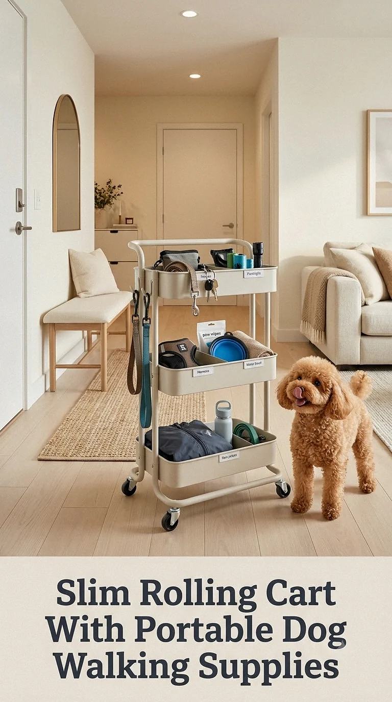 Slim Rolling Cart With Portable Dog Walking Supplies
