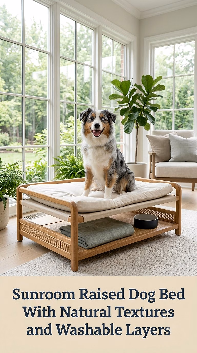 Sunroom Raised Dog Bed With Natural Textures and Washable Layers