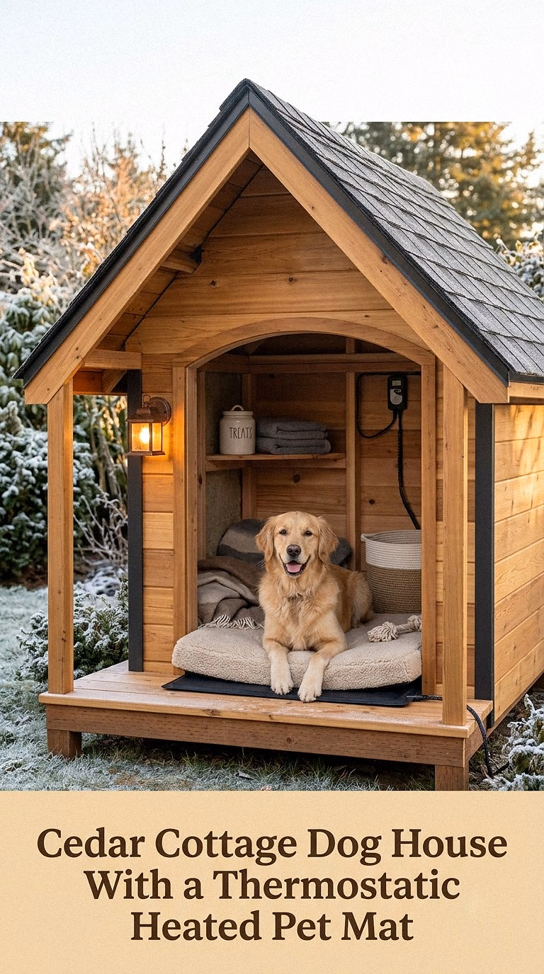1. Cedar Cottage Dog House With a Thermostatic Heated Pet Mat