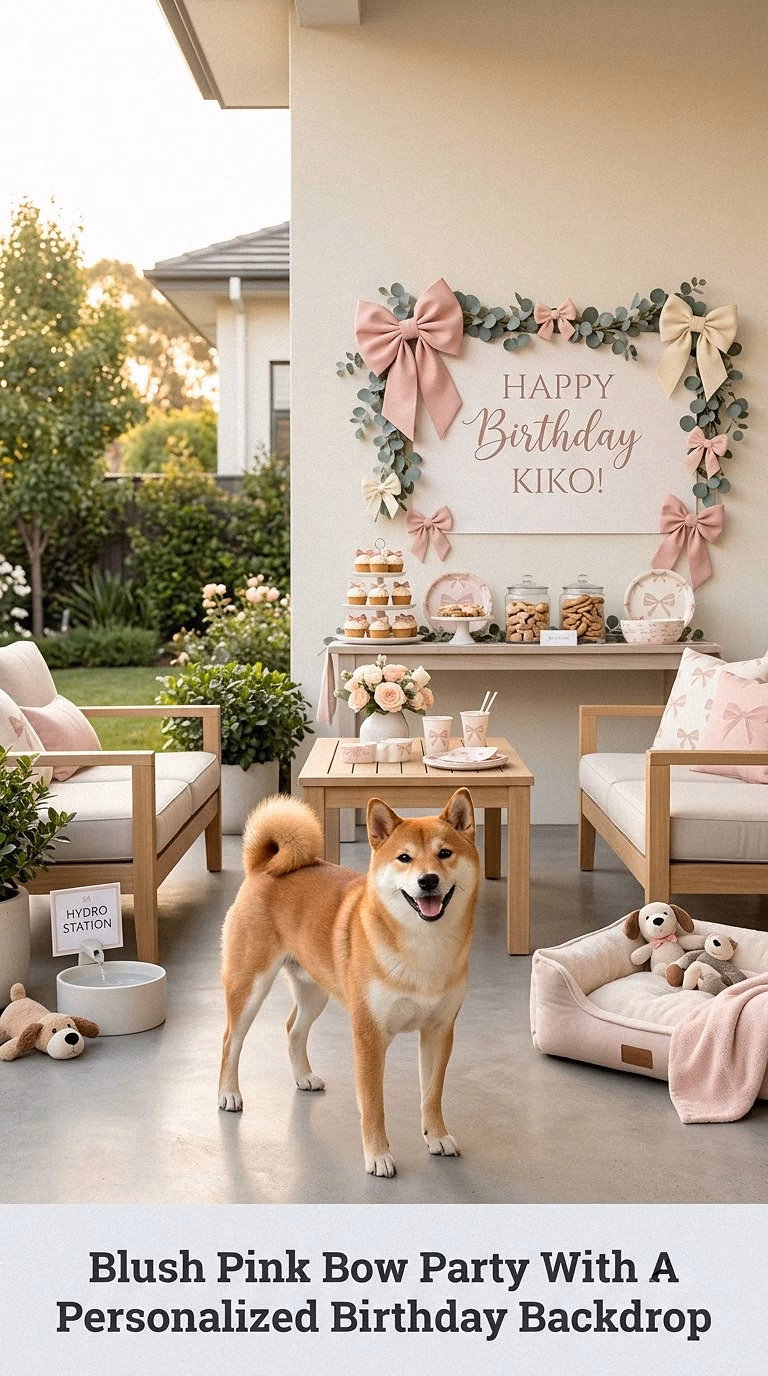 Blush Pink Bow Party With A Personalized Birthday Backdrop