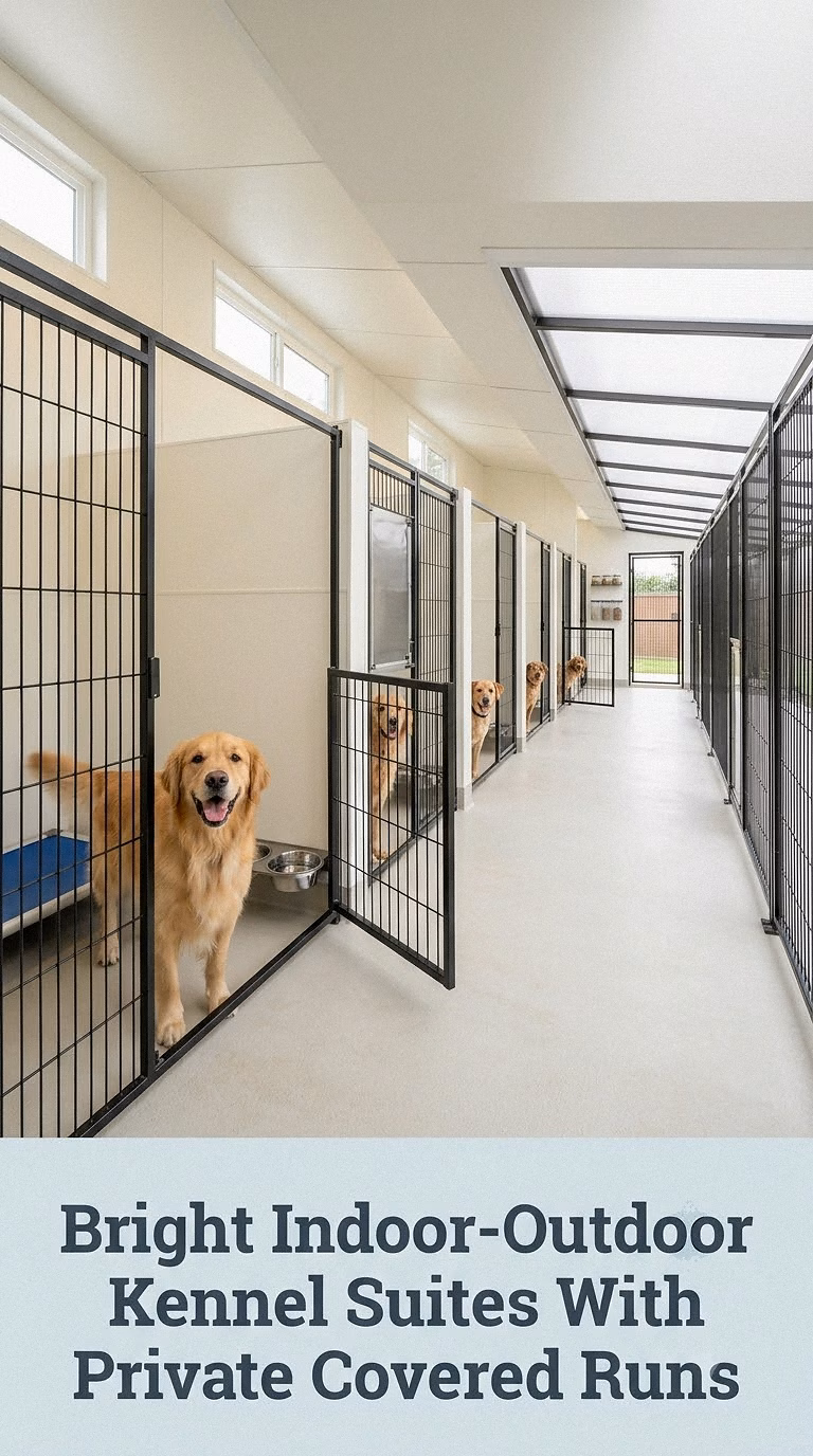 Bright Indoor-Outdoor Kennel Suites With Private Covered Runs