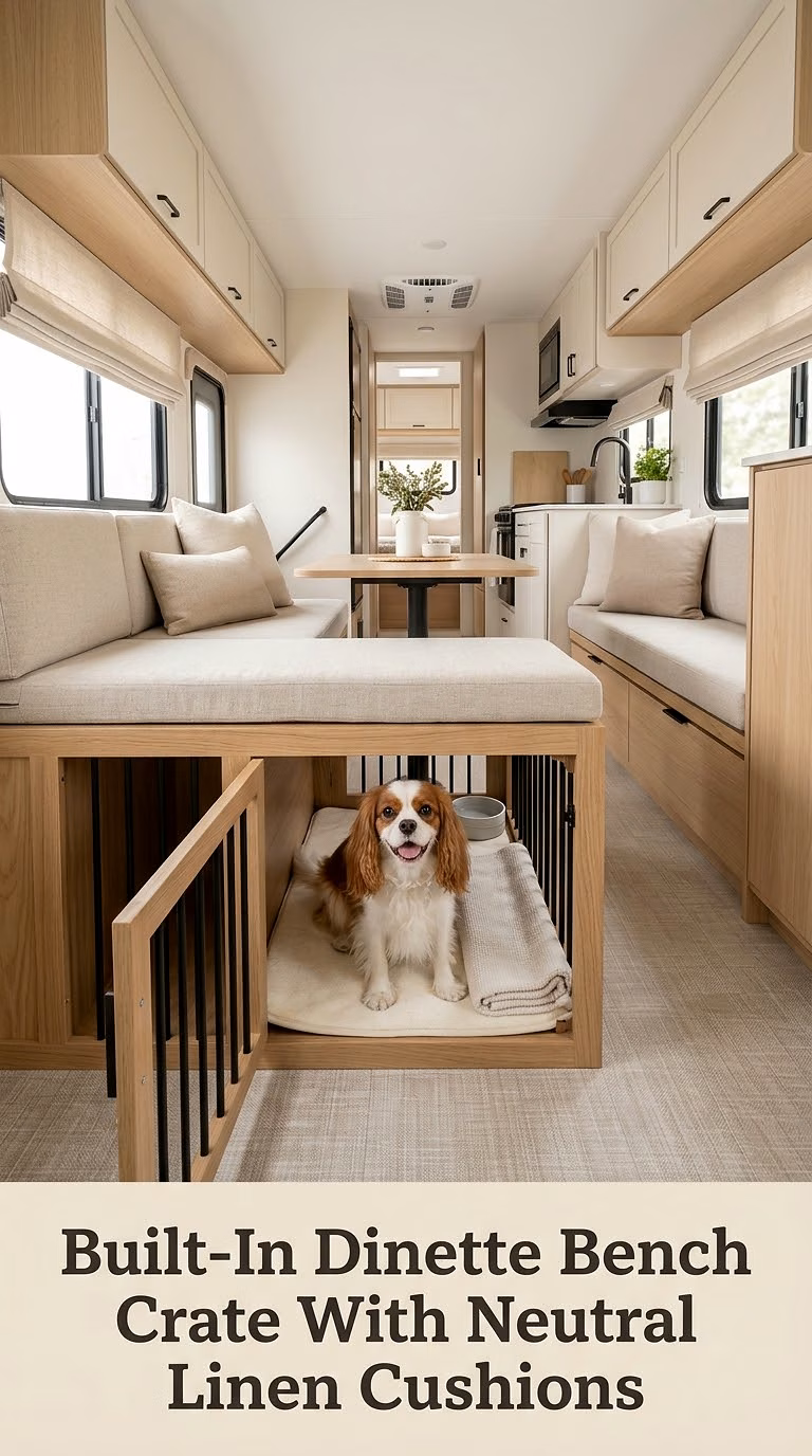 Built-In Dinette Bench Crate With Neutral Linen Cushions