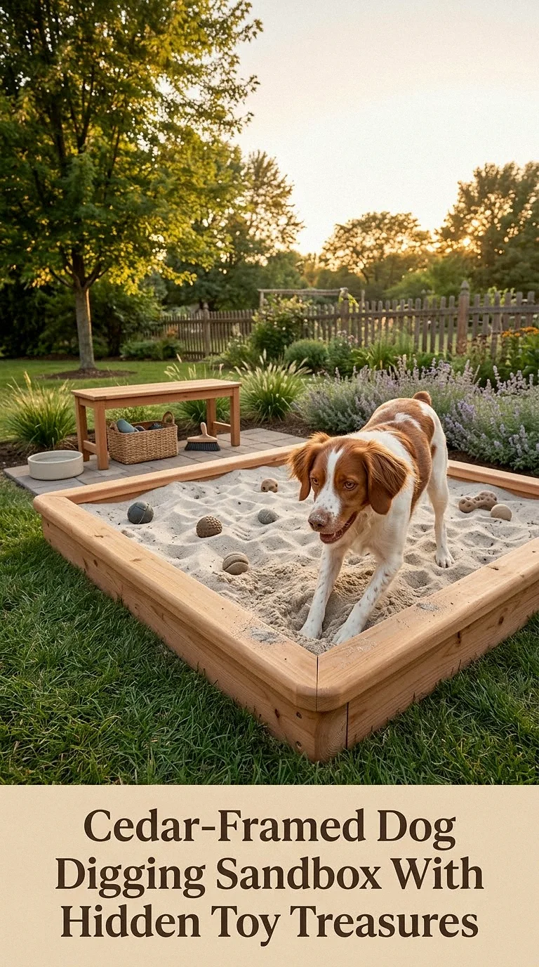 Cedar-Framed Dog Digging Sandbox With Hidden Toy Treasures