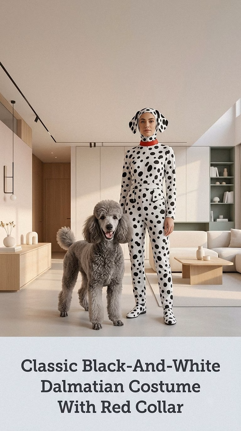 Classic Black-And-White Dalmatian Costume With Red Collar