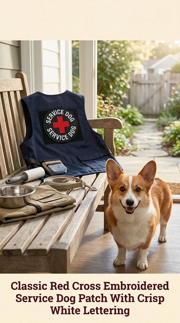 Classic Red Cross Embroidered Service Dog Patch With Crisp White Lettering