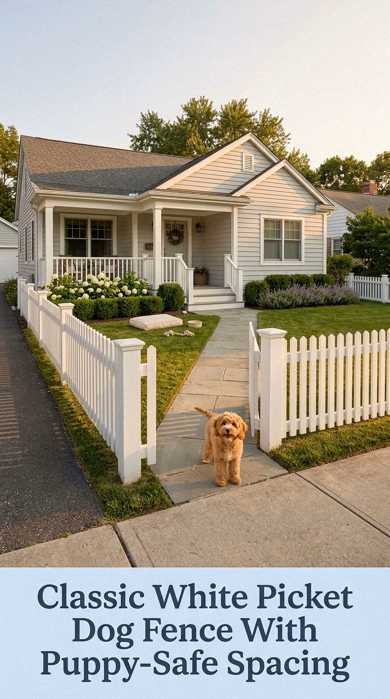 Classic White Picket Dog Fence With Puppy-Safe Spacing