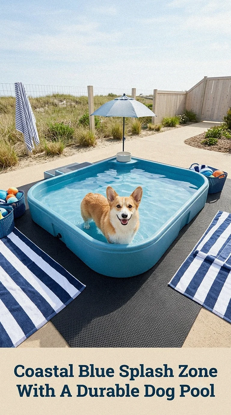 Coastal Blue Splash Zone With A Durable Dog Pool