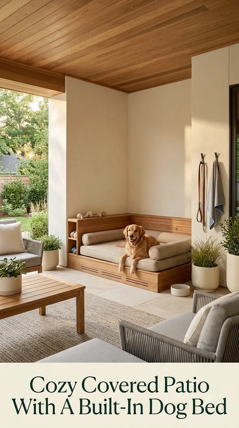 Cozy Covered Patio With A Built-In Dog Bed