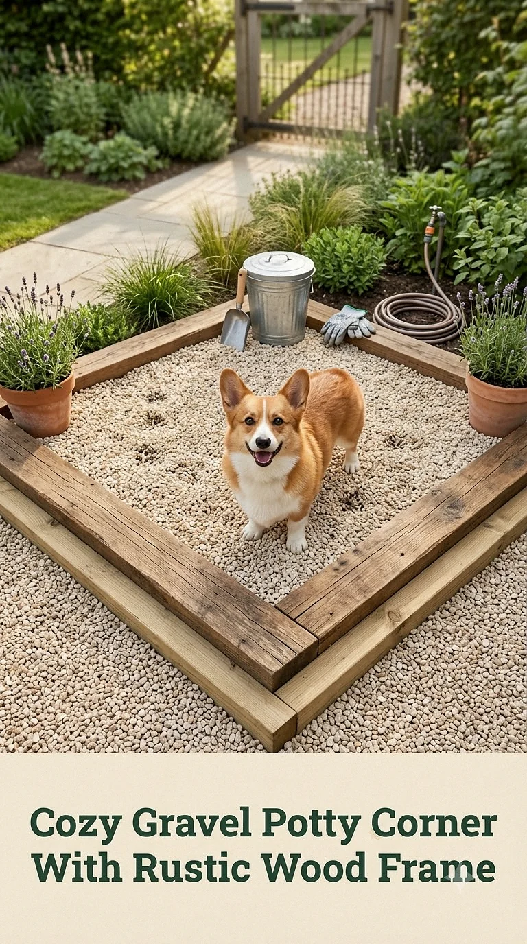 Cozy Gravel Potty Corner With Rustic Wood Frame
