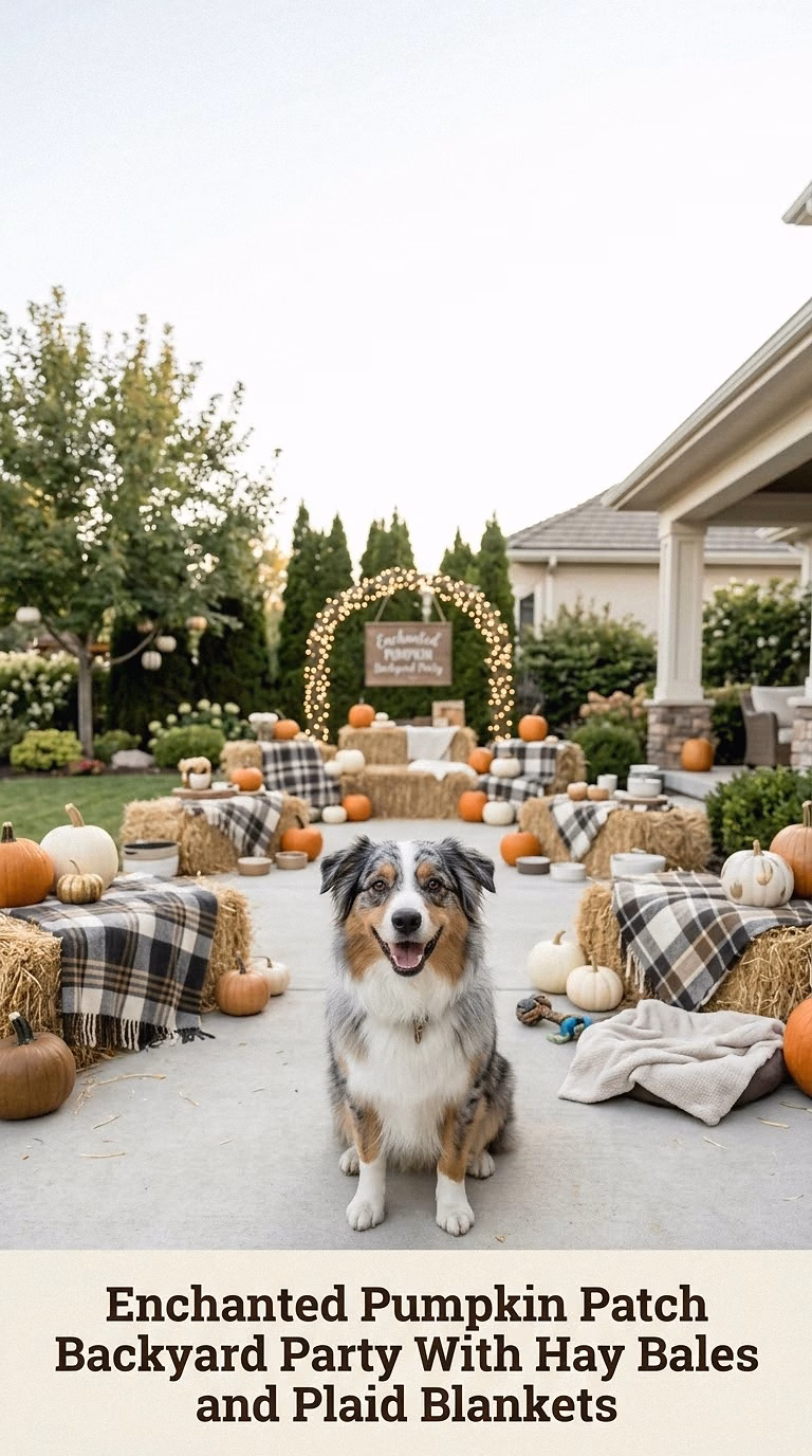 Enchanted Pumpkin Patch Backyard Party With Hay Bales and Plaid Blankets