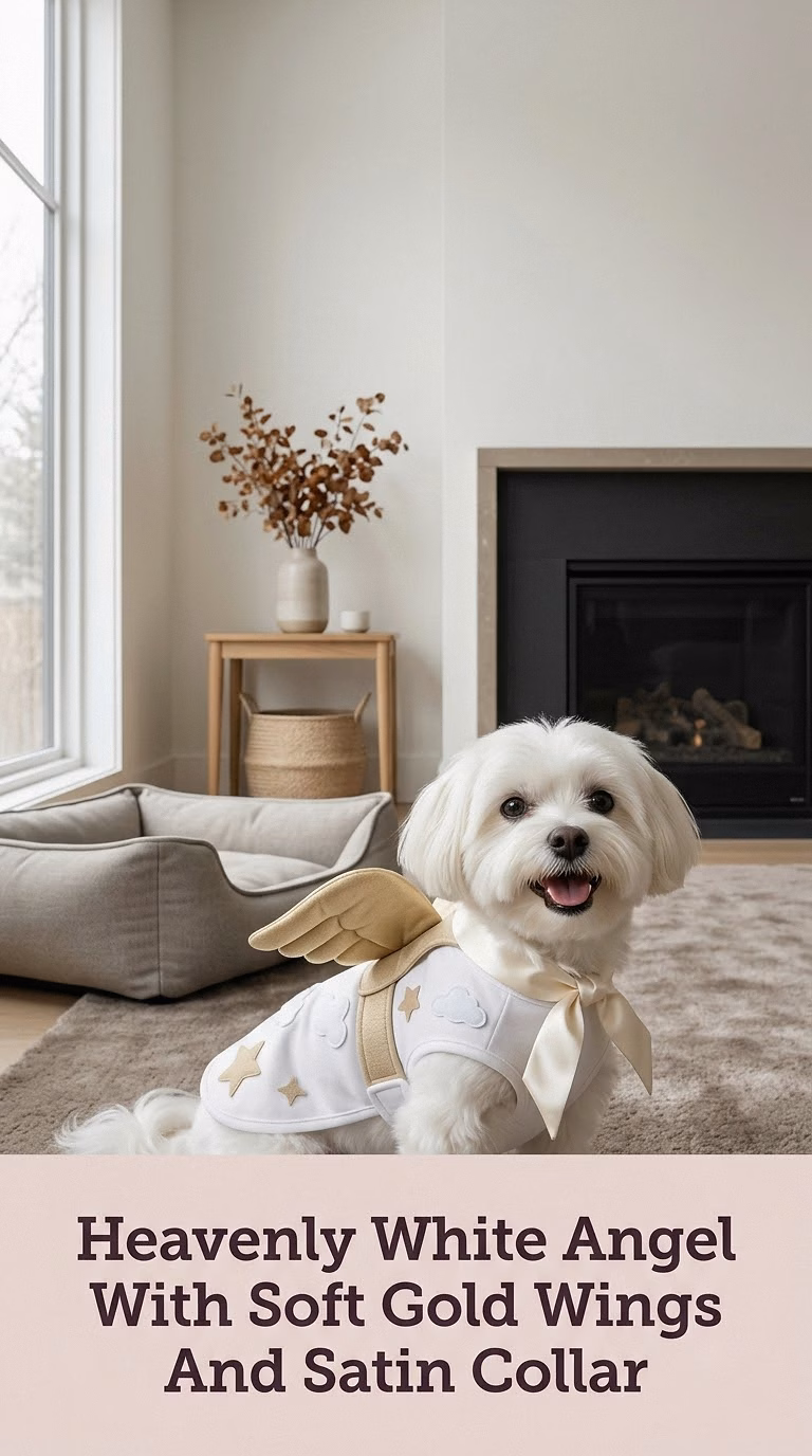 Heavenly White Angel With Soft Gold Wings And Satin Collar