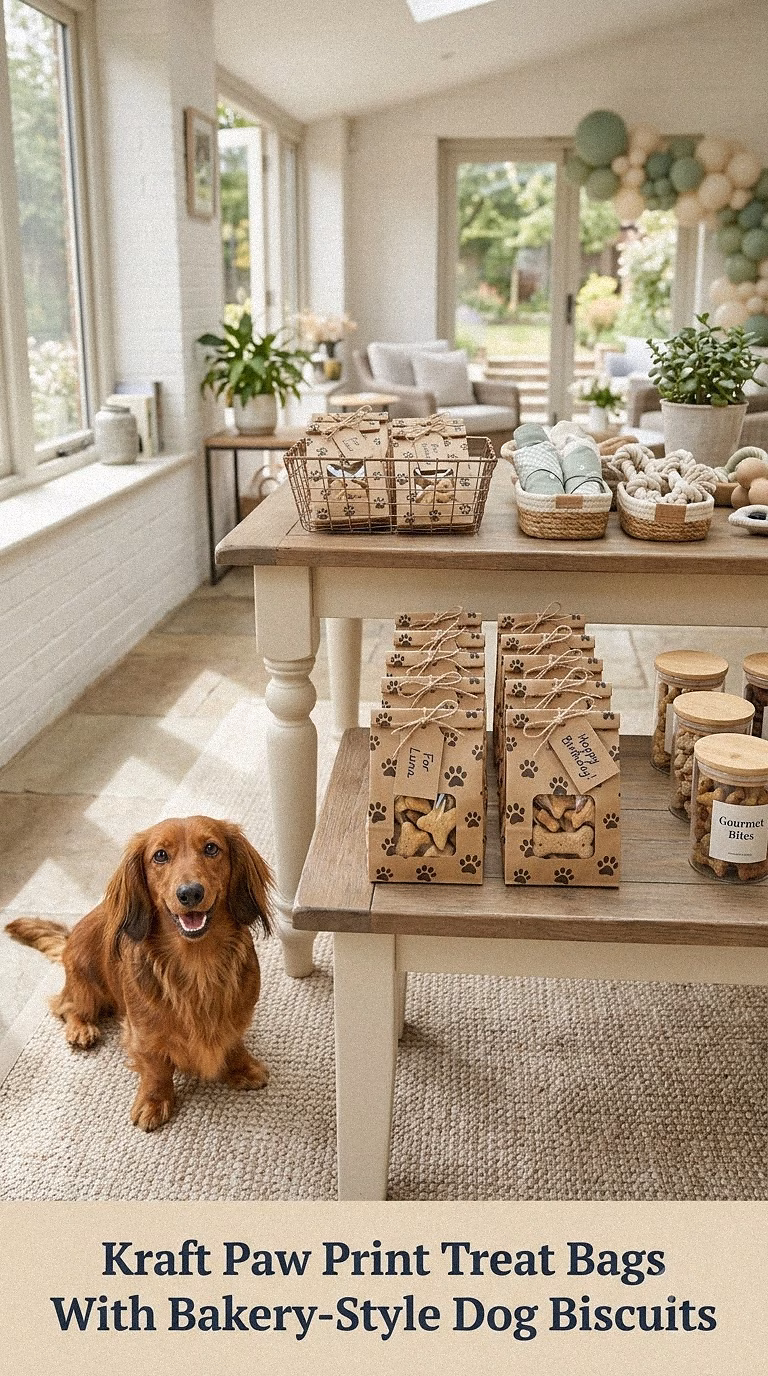 Kraft Paw Print Treat Bags With Bakery-Style Dog Biscuits