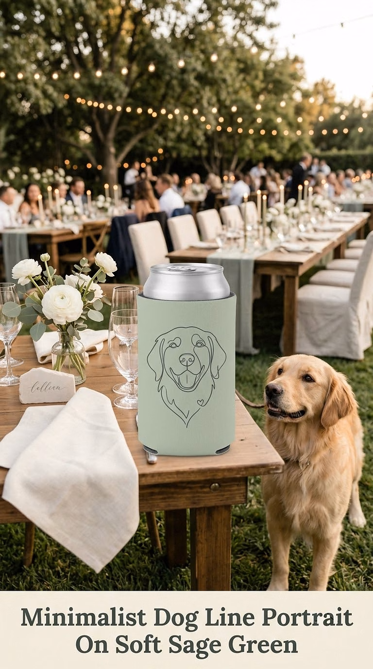 Minimalist Dog Line Portrait On Soft Sage Green