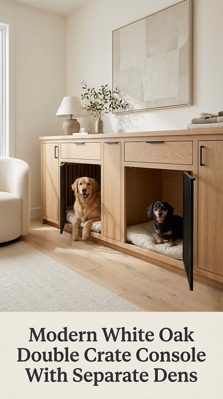 Modern White Oak Double Crate Console With Separate Dens