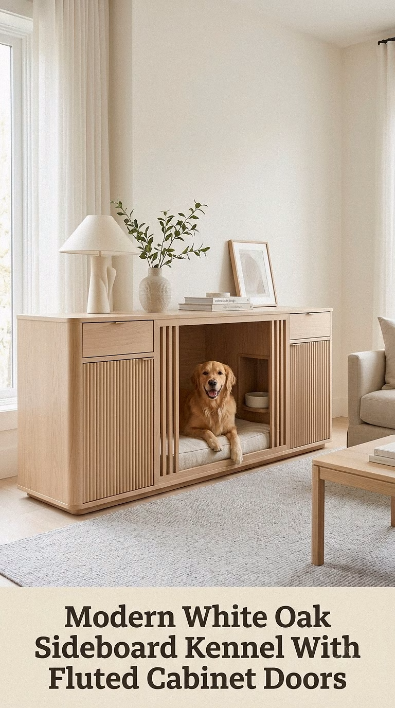 Modern White Oak Sideboard Kennel With Fluted Cabinet Doors