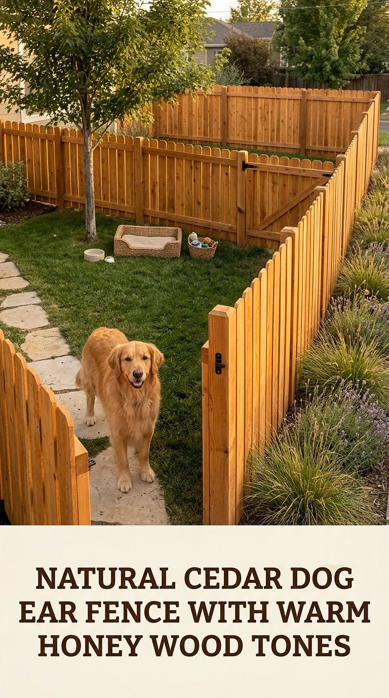 Natural Cedar Dog Ear Fence With Warm Honey Wood Tones