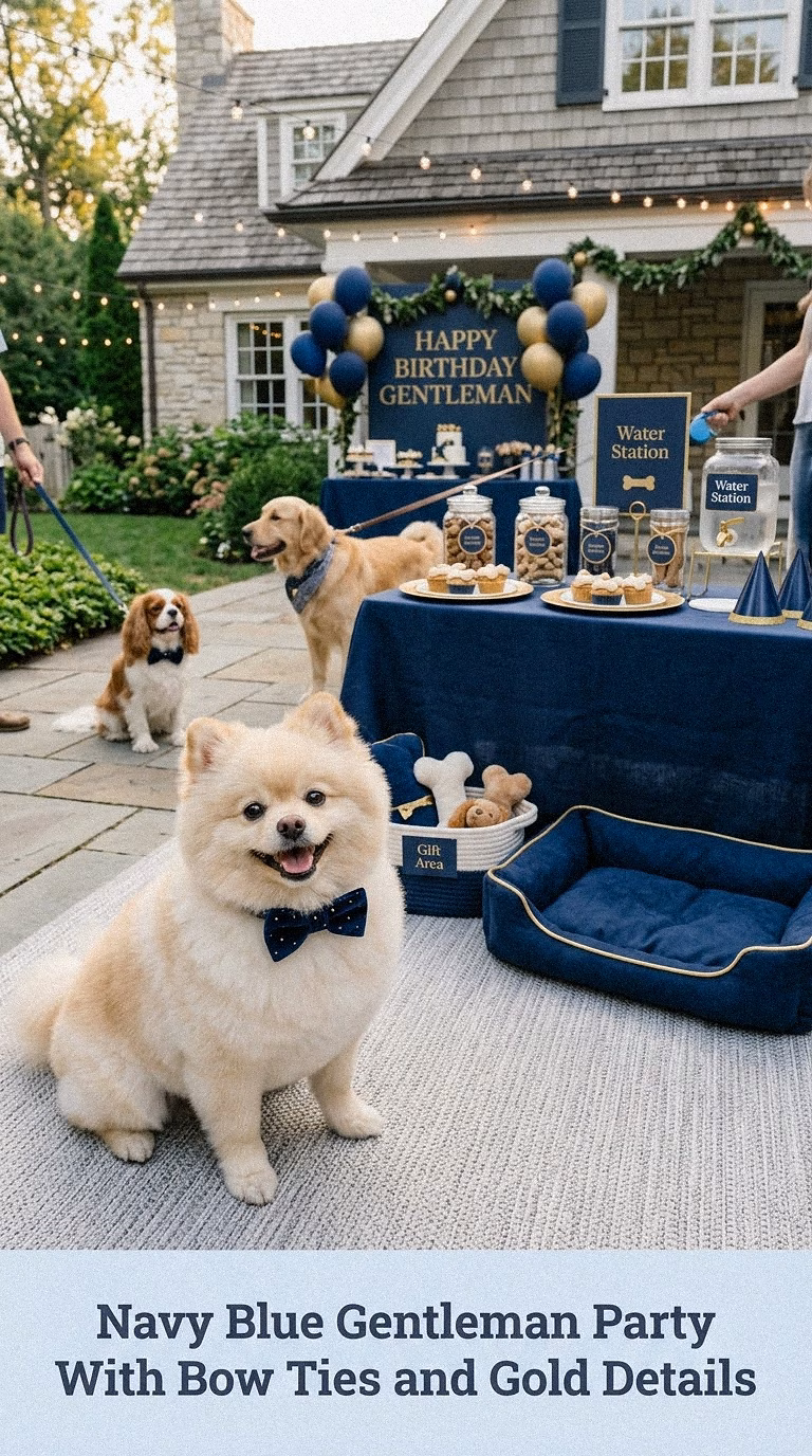 Navy Blue Gentleman Party With Bow Ties and Gold Details